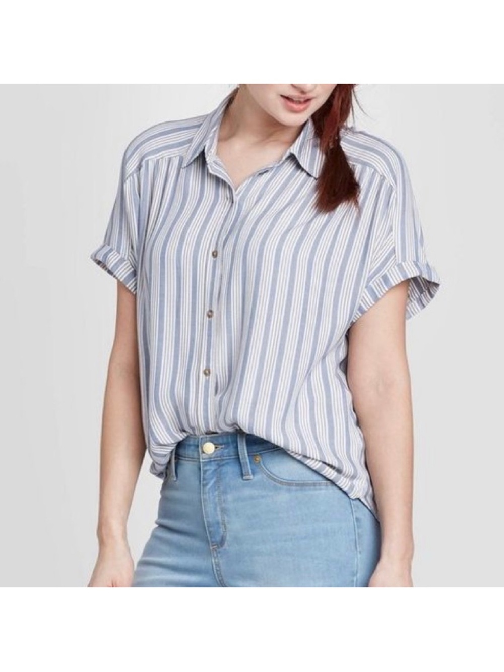 Universal Thread Classic Blue and White Striped Button-Down Blouse